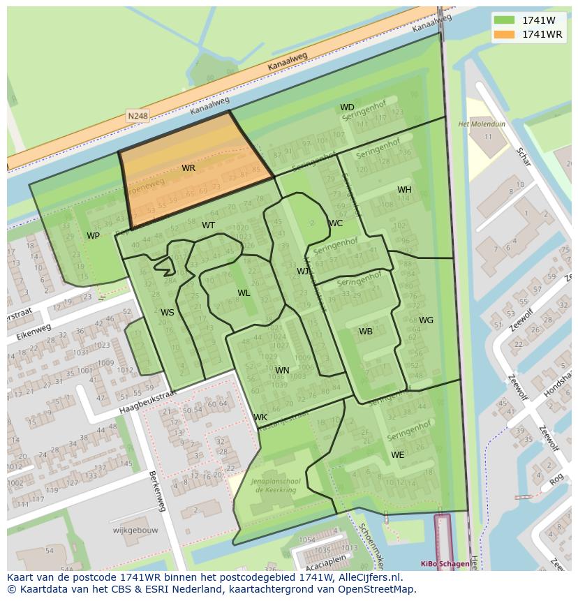 Afbeelding van het postcodegebied 1741 WR op de kaart.