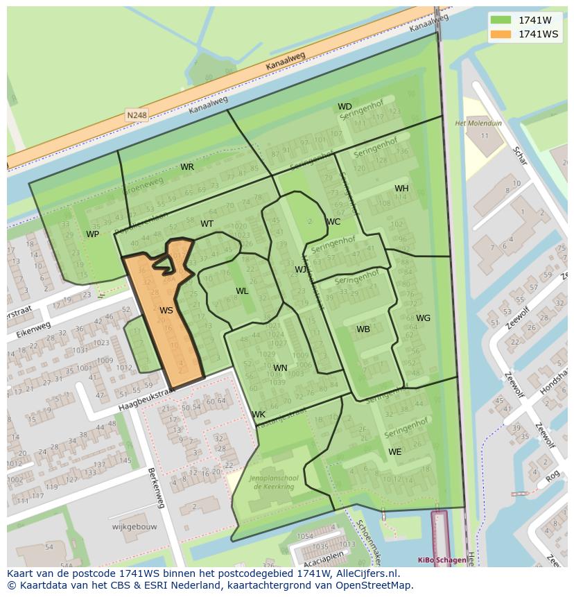 Afbeelding van het postcodegebied 1741 WS op de kaart.