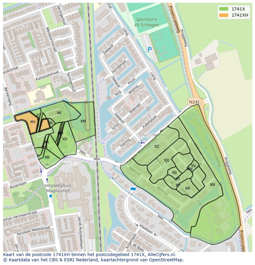 Afbeelding van het postcodegebied 1741 XH op de kaart.