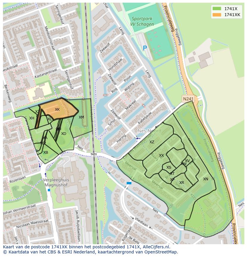 Afbeelding van het postcodegebied 1741 XK op de kaart.