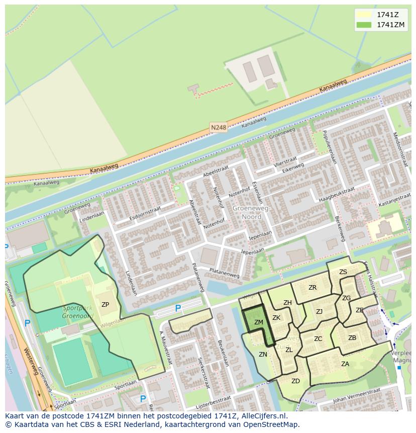 Afbeelding van het postcodegebied 1741 ZM op de kaart.