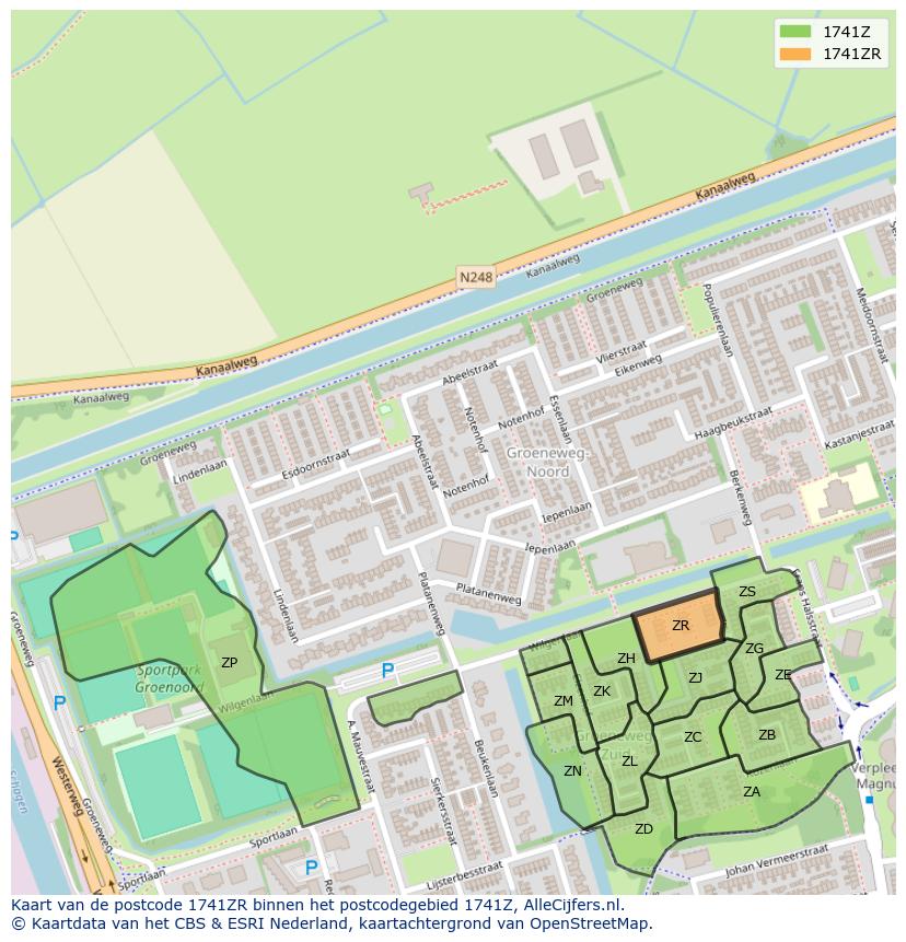 Afbeelding van het postcodegebied 1741 ZR op de kaart.