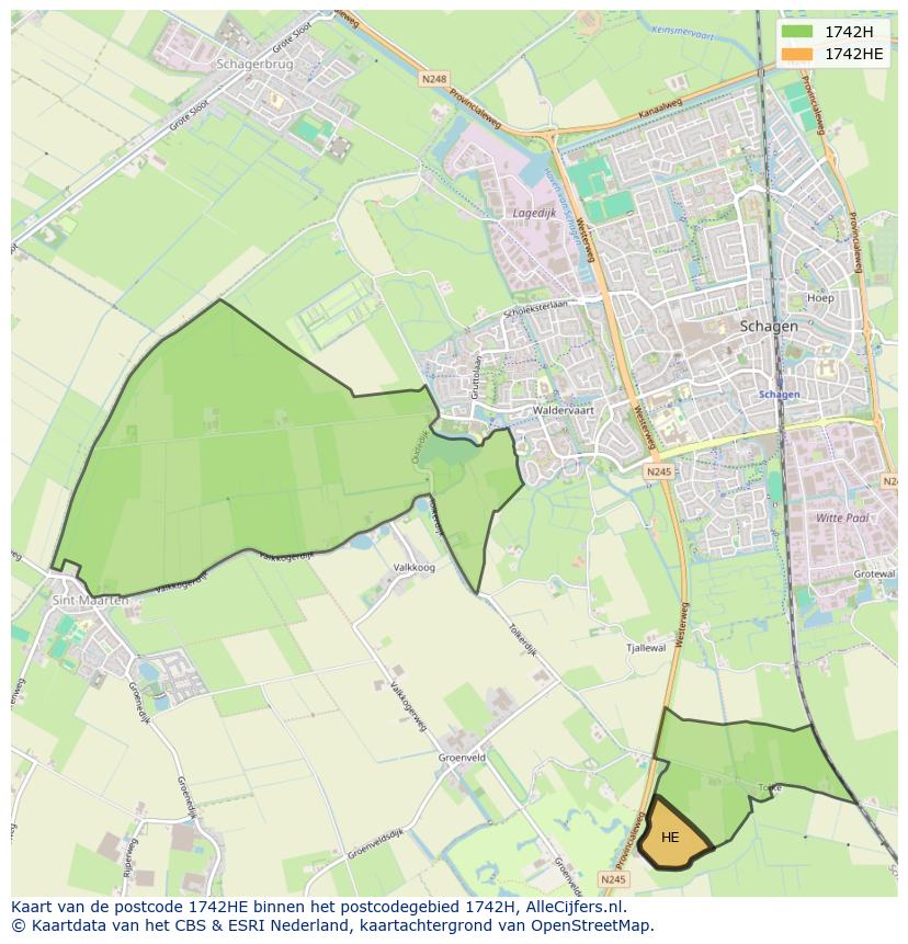 Afbeelding van het postcodegebied 1742 HE op de kaart.