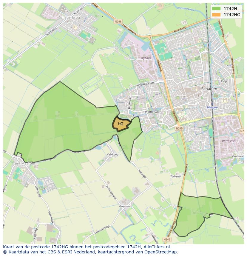 Afbeelding van het postcodegebied 1742 HG op de kaart.