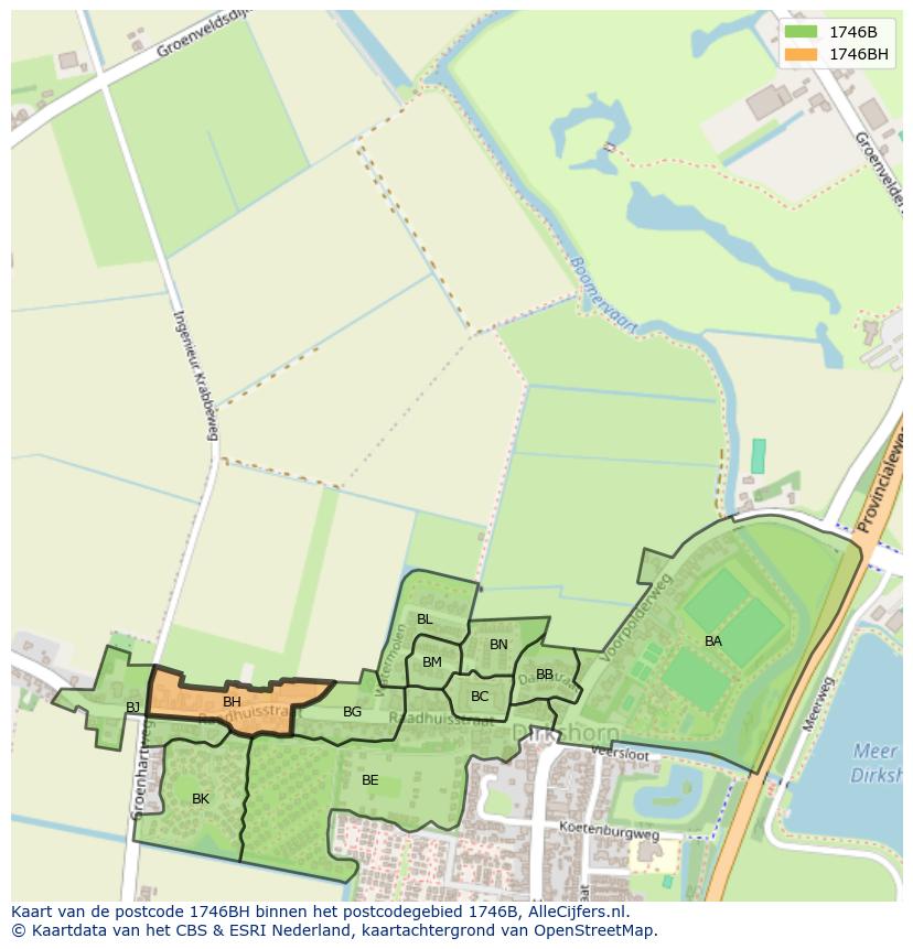 Afbeelding van het postcodegebied 1746 BH op de kaart.