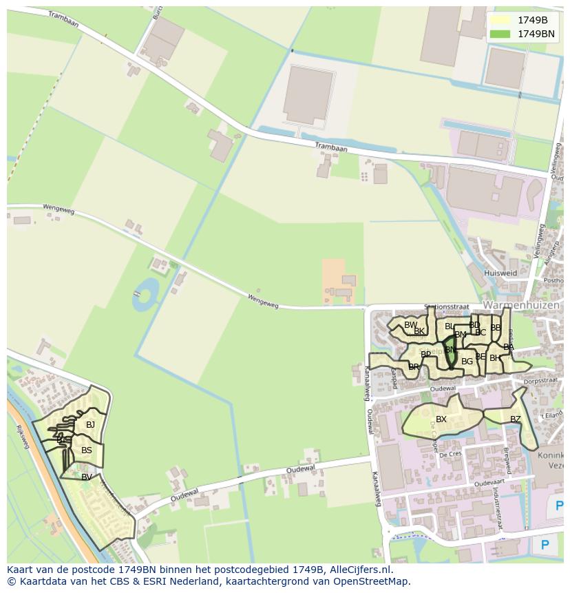 Afbeelding van het postcodegebied 1749 BN op de kaart.