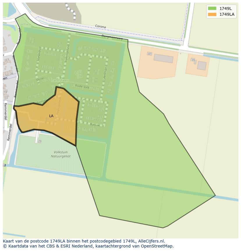Afbeelding van het postcodegebied 1749 LA op de kaart.
