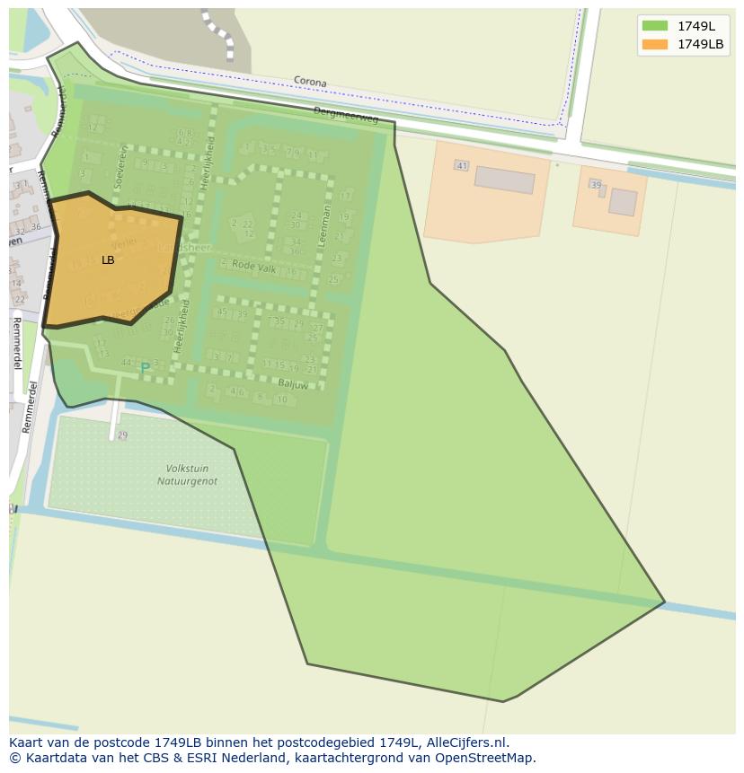 Afbeelding van het postcodegebied 1749 LB op de kaart.