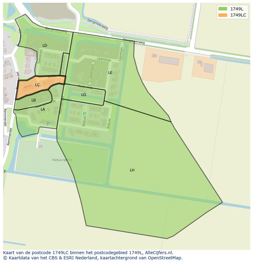 Afbeelding van het postcodegebied 1749 LC op de kaart.