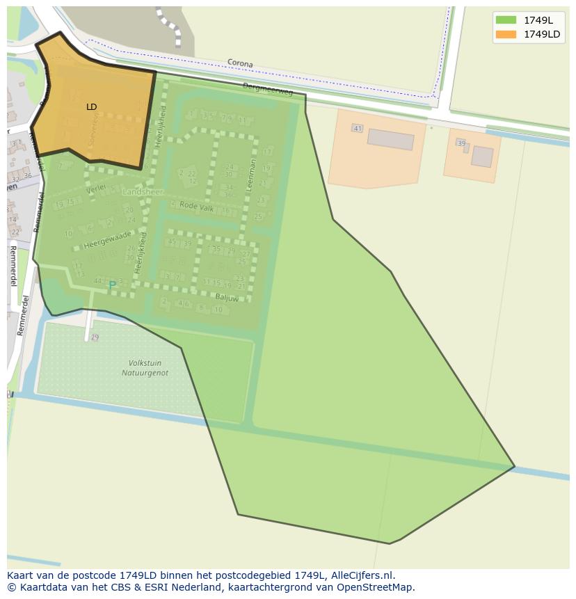 Afbeelding van het postcodegebied 1749 LD op de kaart.