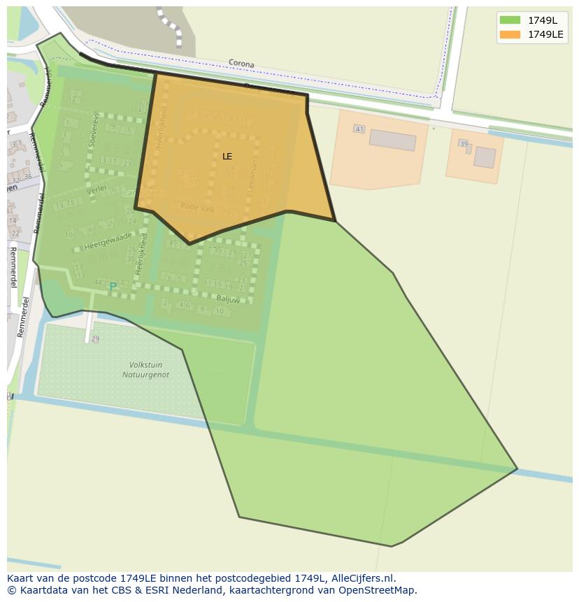 Afbeelding van het postcodegebied 1749 LE op de kaart.