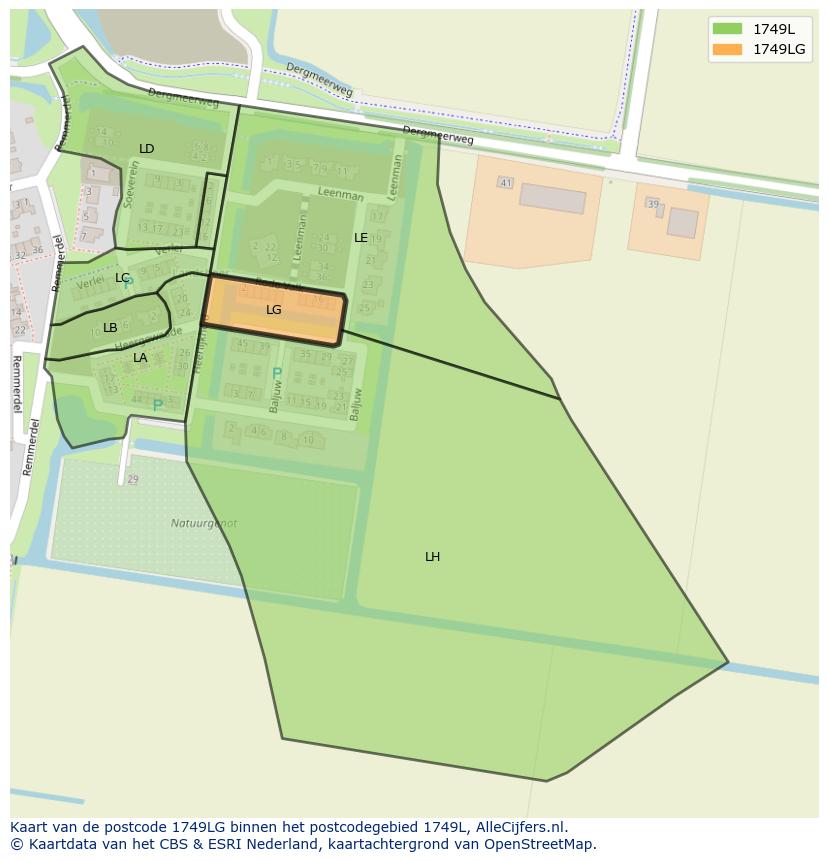 Afbeelding van het postcodegebied 1749 LG op de kaart.