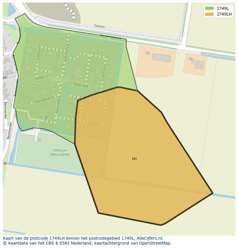 Afbeelding van het postcodegebied 1749 LH op de kaart.