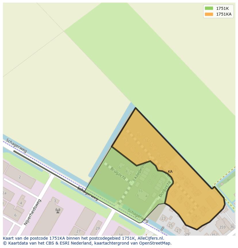 Afbeelding van het postcodegebied 1751 KA op de kaart.