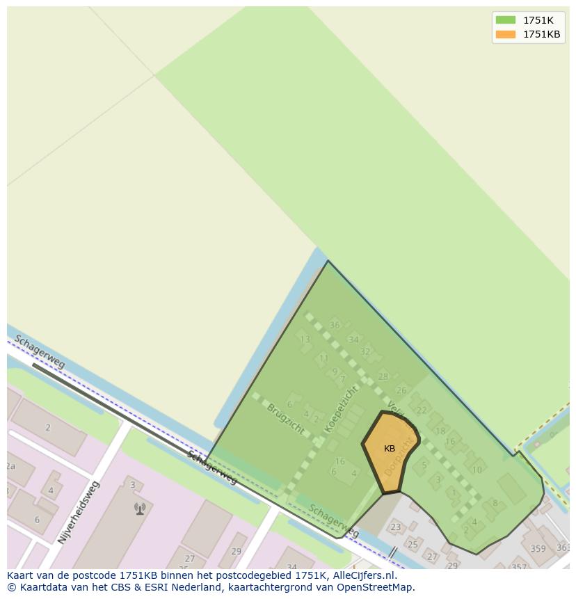 Afbeelding van het postcodegebied 1751 KB op de kaart.