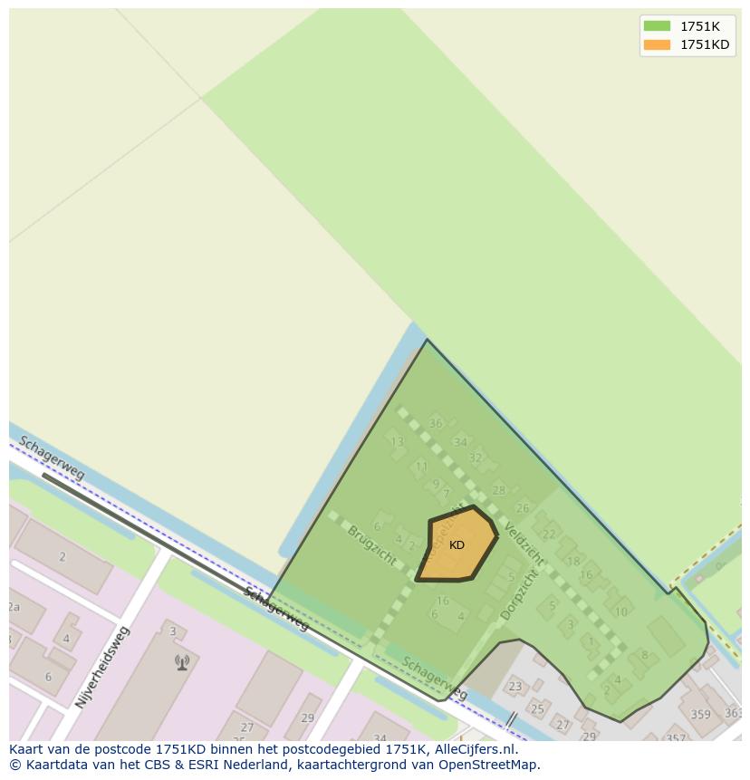 Afbeelding van het postcodegebied 1751 KD op de kaart.