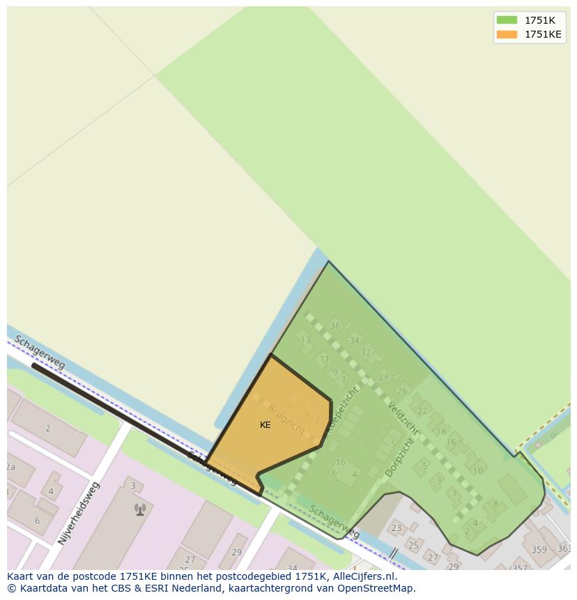Afbeelding van het postcodegebied 1751 KE op de kaart.