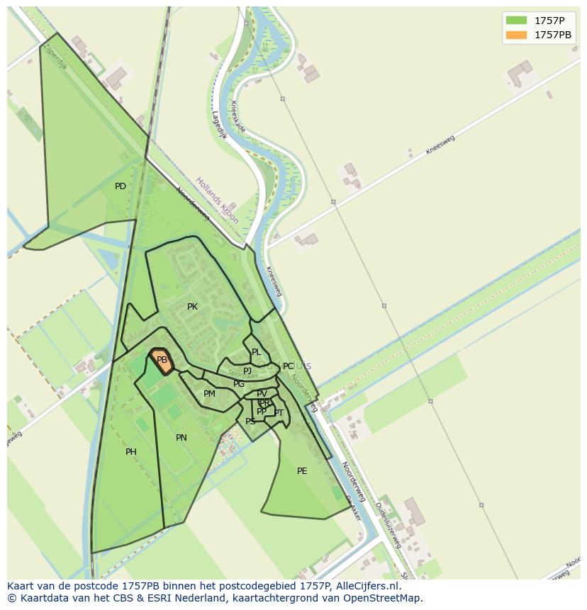 Afbeelding van het postcodegebied 1757 PB op de kaart.