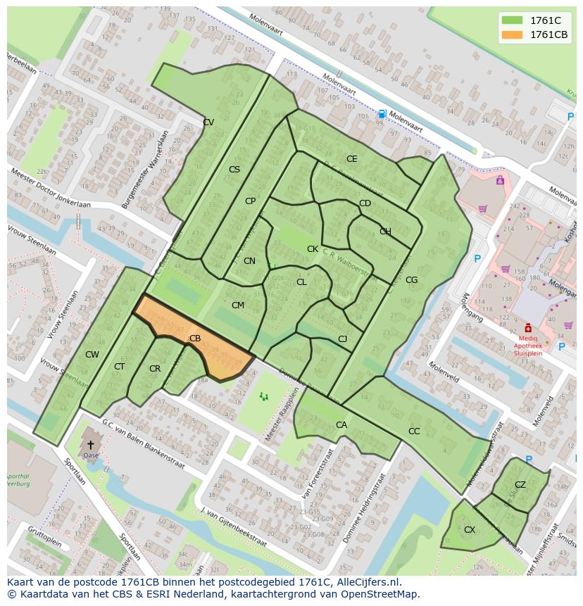 Afbeelding van het postcodegebied 1761 CB op de kaart.