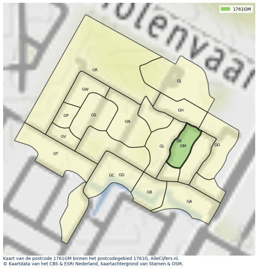 Afbeelding van het postcodegebied 1761 GM op de kaart.