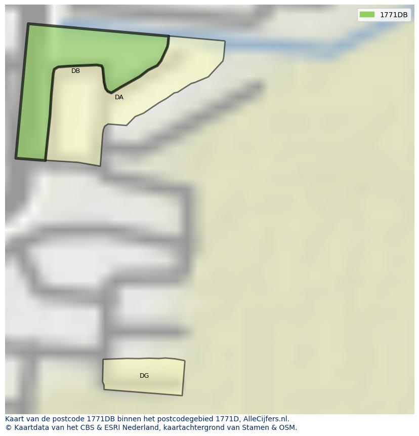 Afbeelding van het postcodegebied 1771 DB op de kaart.