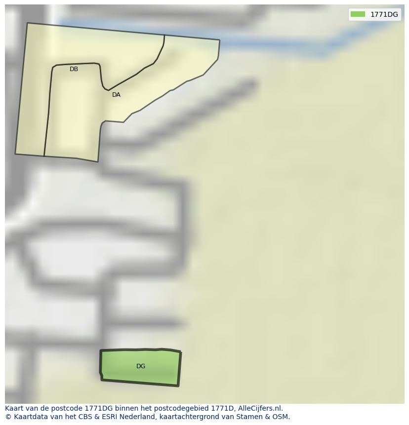 Afbeelding van het postcodegebied 1771 DG op de kaart.
