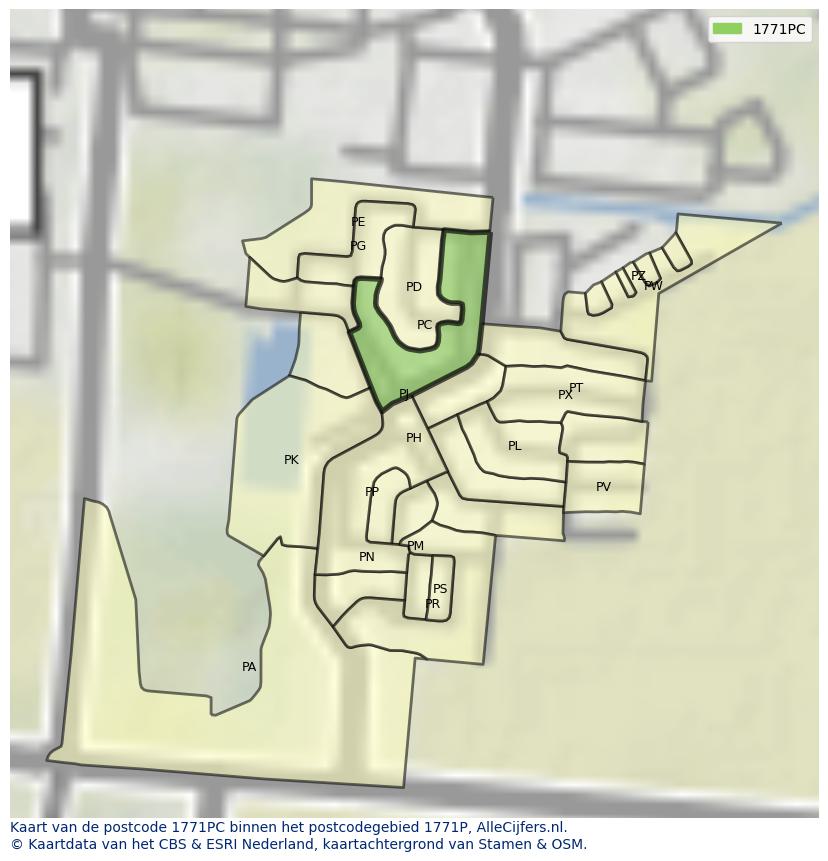 Afbeelding van het postcodegebied 1771 PC op de kaart.