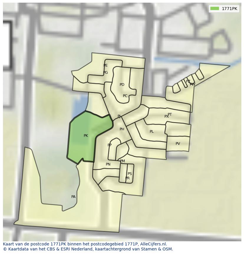 Afbeelding van het postcodegebied 1771 PK op de kaart.