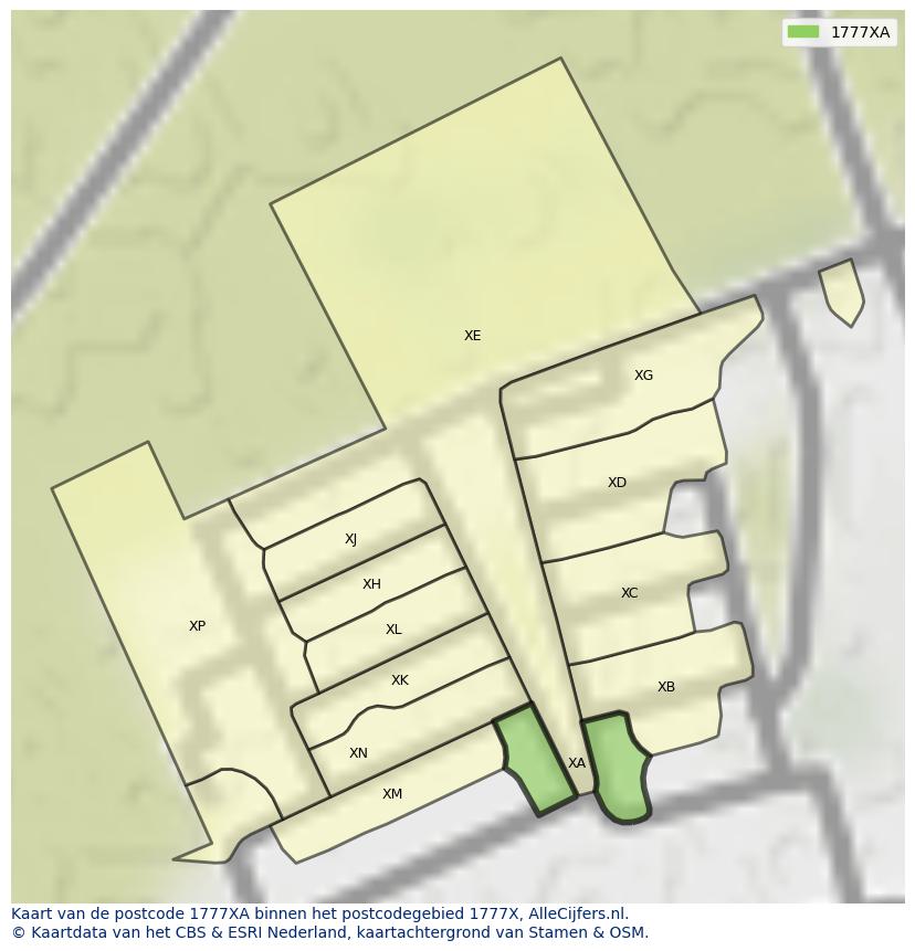 Afbeelding van het postcodegebied 1777 XA op de kaart.