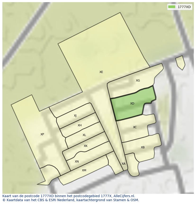 Afbeelding van het postcodegebied 1777 XD op de kaart.