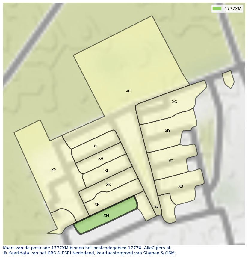 Afbeelding van het postcodegebied 1777 XM op de kaart.