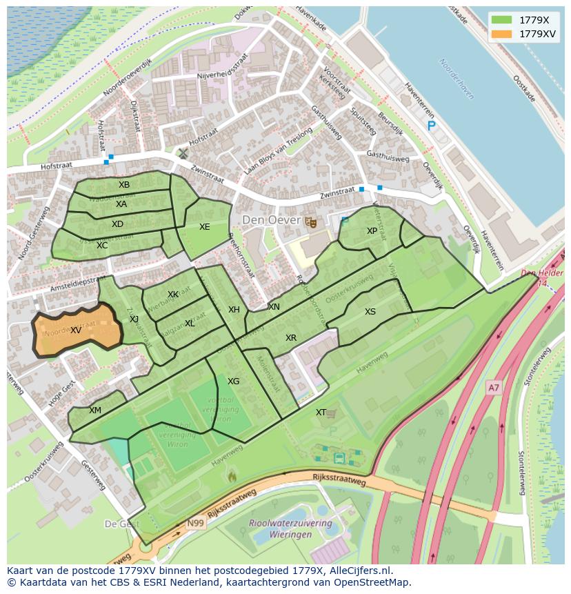 Afbeelding van het postcodegebied 1779 XV op de kaart.