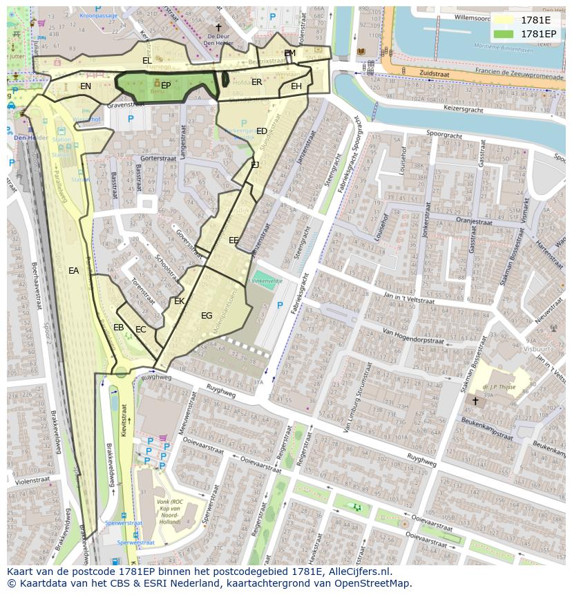 Afbeelding van het postcodegebied 1781 EP op de kaart.
