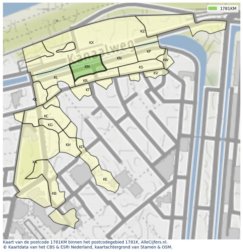 Afbeelding van het postcodegebied 1781 KM op de kaart.