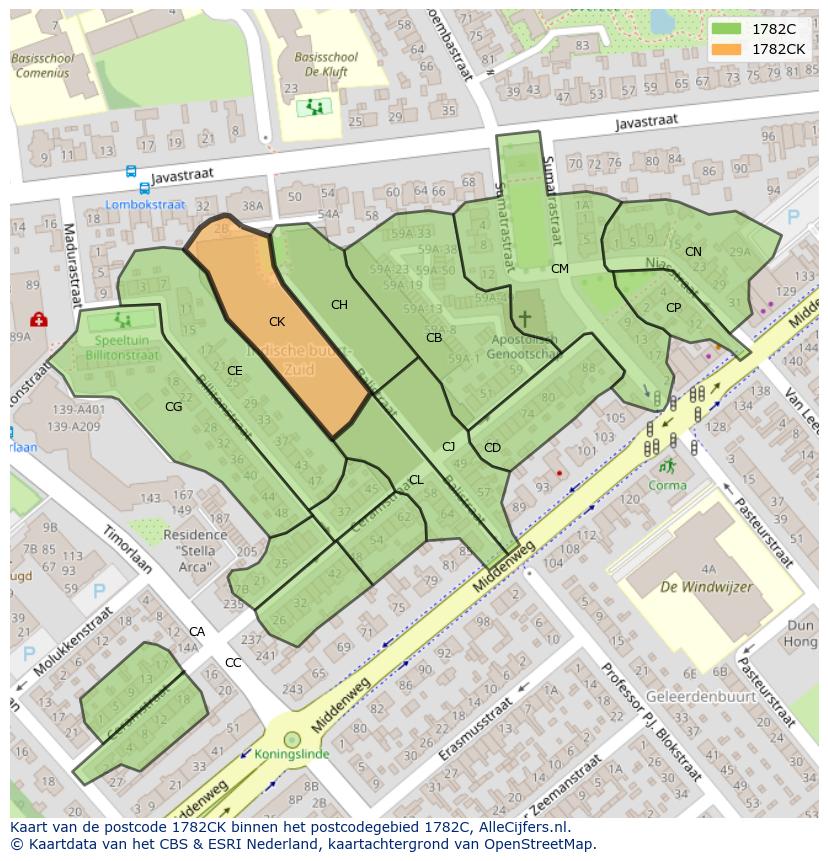 Afbeelding van het postcodegebied 1782 CK op de kaart.