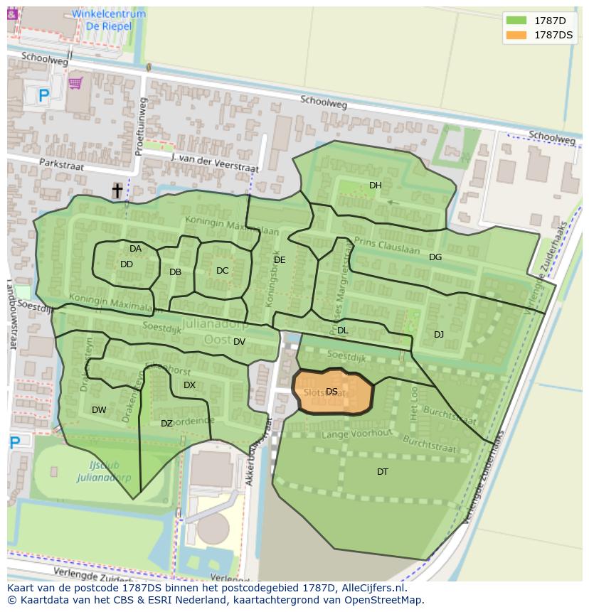 Afbeelding van het postcodegebied 1787 DS op de kaart.