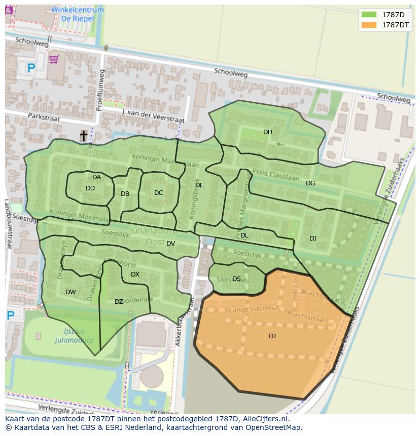 Afbeelding van het postcodegebied 1787 DT op de kaart.