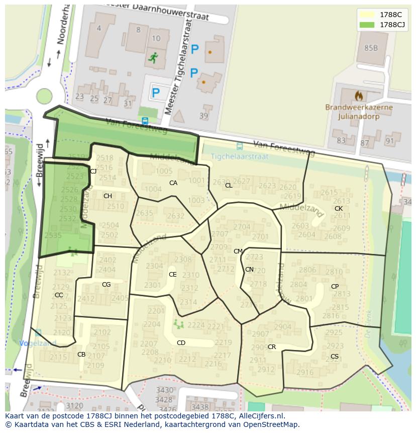 Afbeelding van het postcodegebied 1788 CJ op de kaart.