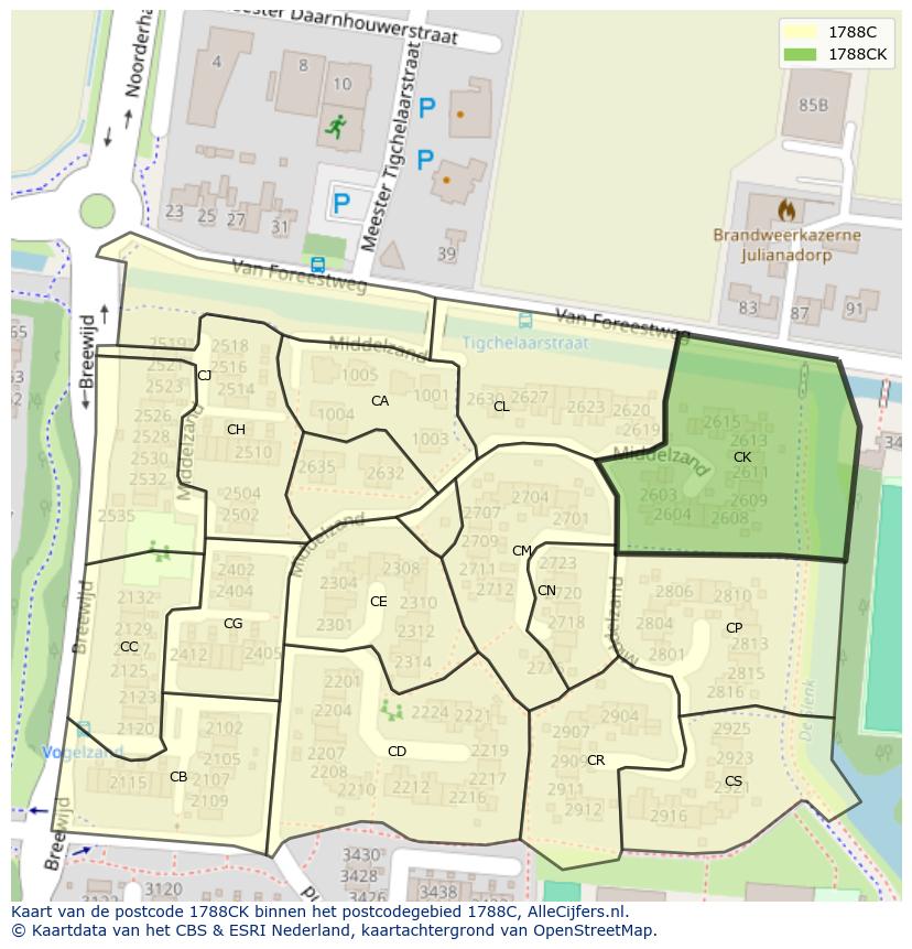Afbeelding van het postcodegebied 1788 CK op de kaart.