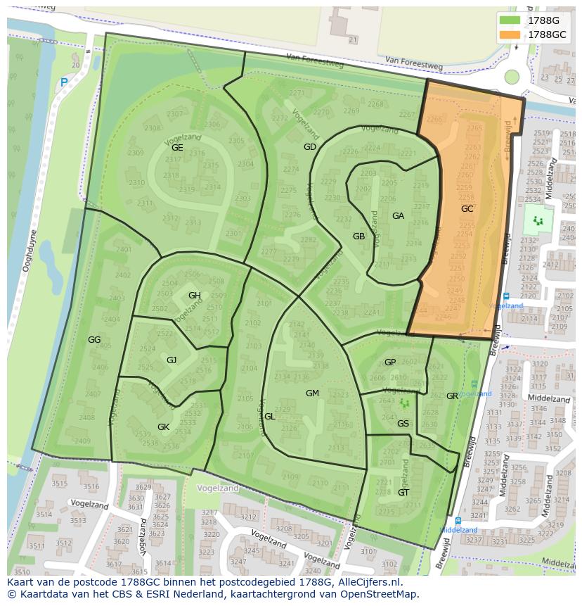 Afbeelding van het postcodegebied 1788 GC op de kaart.