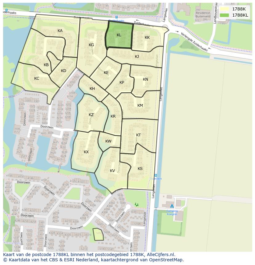 Afbeelding van het postcodegebied 1788 KL op de kaart.
