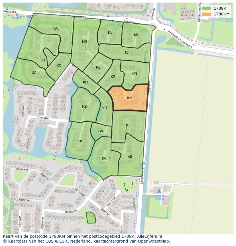 Afbeelding van het postcodegebied 1788 KM op de kaart.
