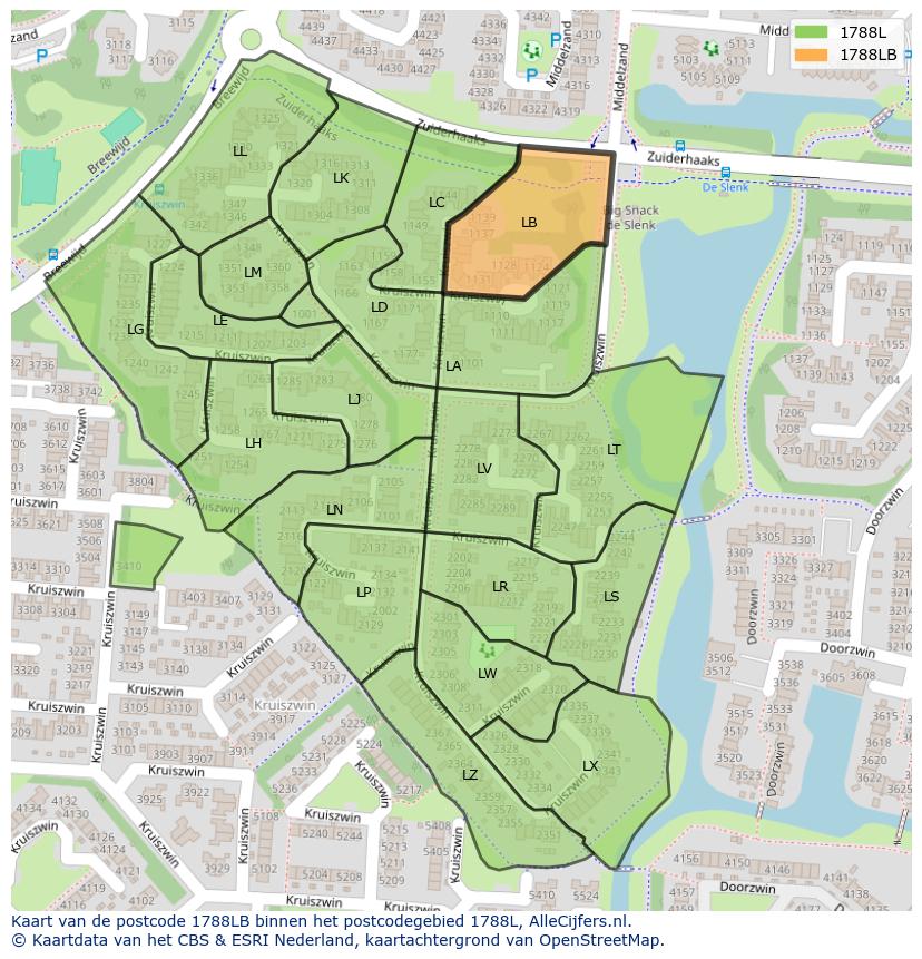 Afbeelding van het postcodegebied 1788 LB op de kaart.