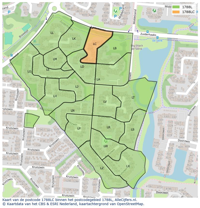 Afbeelding van het postcodegebied 1788 LC op de kaart.