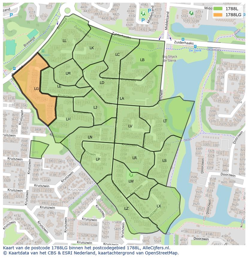 Afbeelding van het postcodegebied 1788 LG op de kaart.