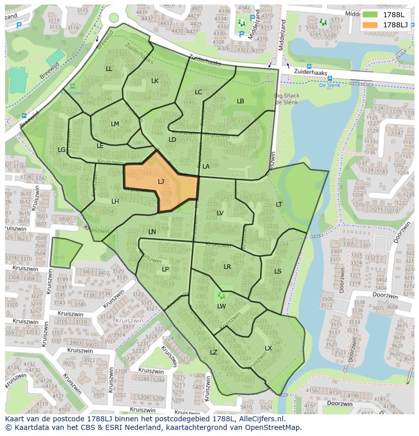 Afbeelding van het postcodegebied 1788 LJ op de kaart.