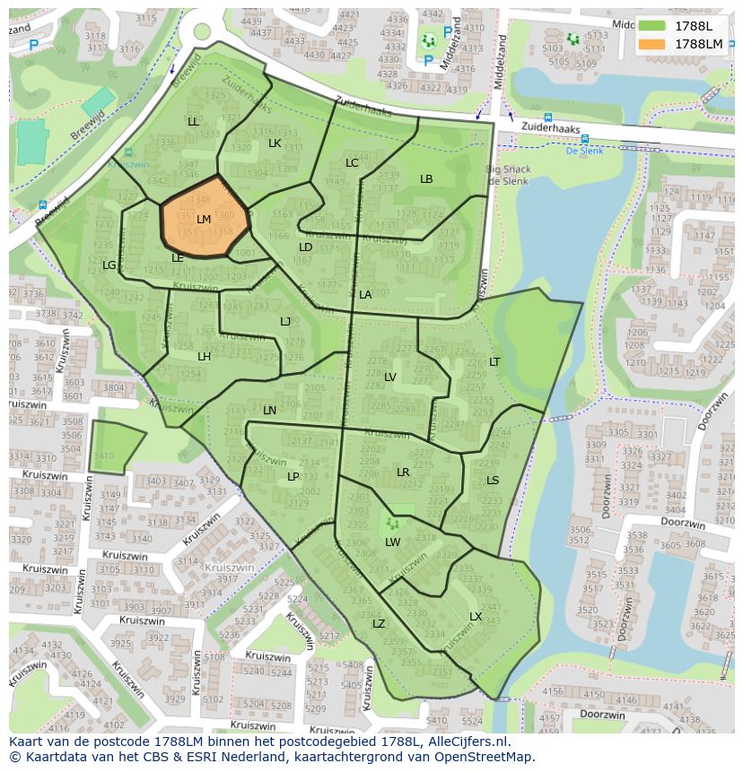 Afbeelding van het postcodegebied 1788 LM op de kaart.
