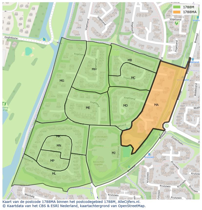 Afbeelding van het postcodegebied 1788 MA op de kaart.