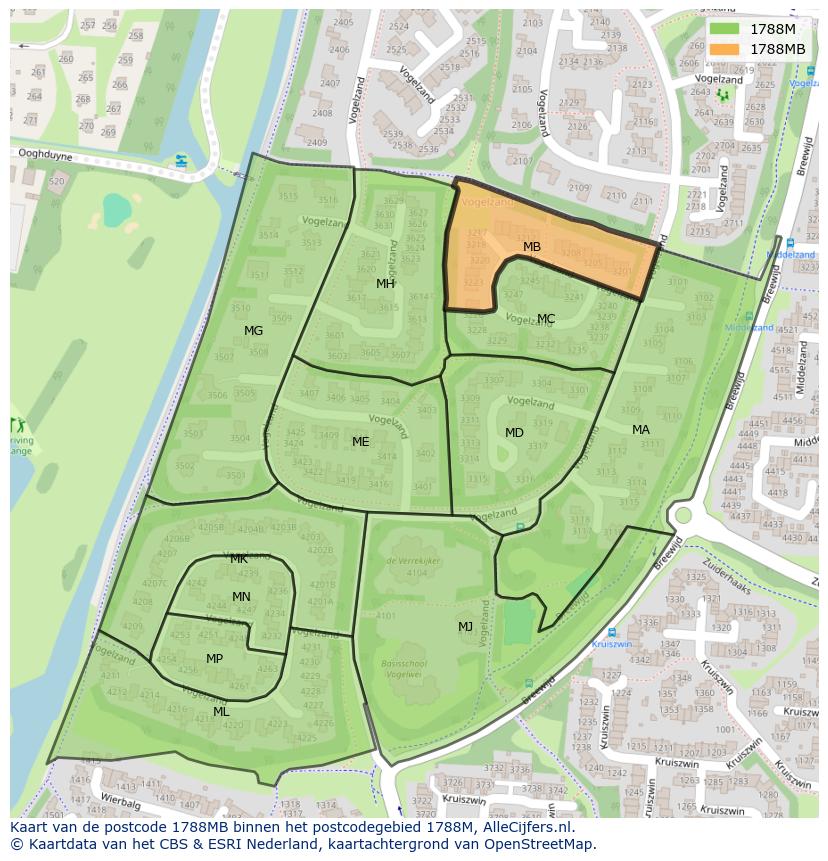 Afbeelding van het postcodegebied 1788 MB op de kaart.