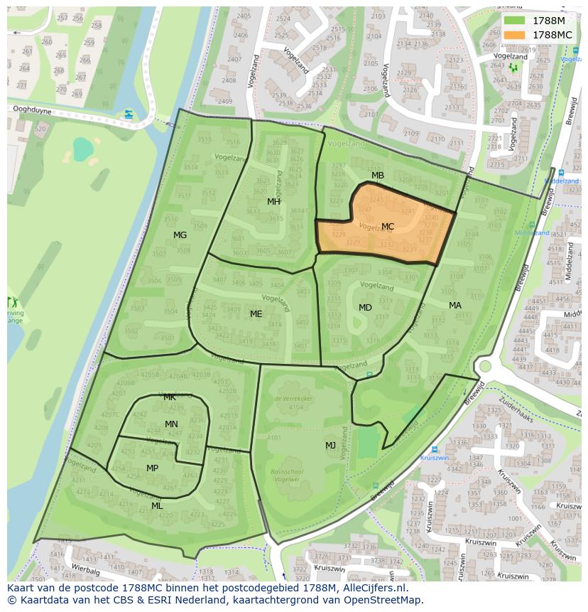 Afbeelding van het postcodegebied 1788 MC op de kaart.